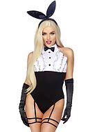 Playboy bunny, teddy costume, bow, ruffles, buttons
